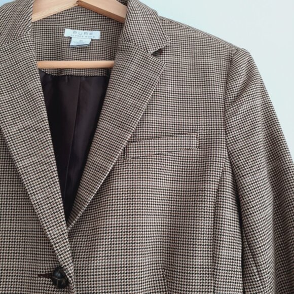 PURE Alfred Sung Plaid Houndstooth Blazer Jacket Tan Cream Sz S - Picture 8 of 15